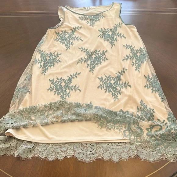 Max Studio Lace Embroidered A-Line Dress – Beige & Teal Floral Size S - Picture 11 of 14